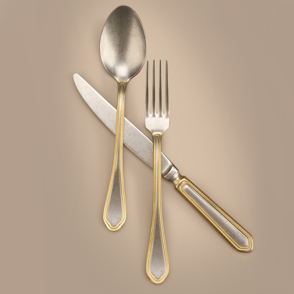 Hisar Floransa 36 Parça 6 Kişilik Çatal Kaşık Bıçak Takımı Eskitme Gold - 3