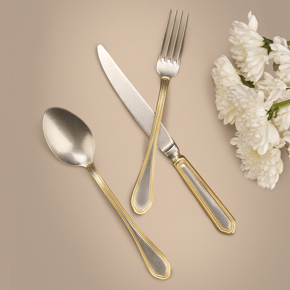 Hisar Floransa 36 Parça 6 Kişilik Çatal Kaşık Bıçak Takımı Eskitme Gold - 1